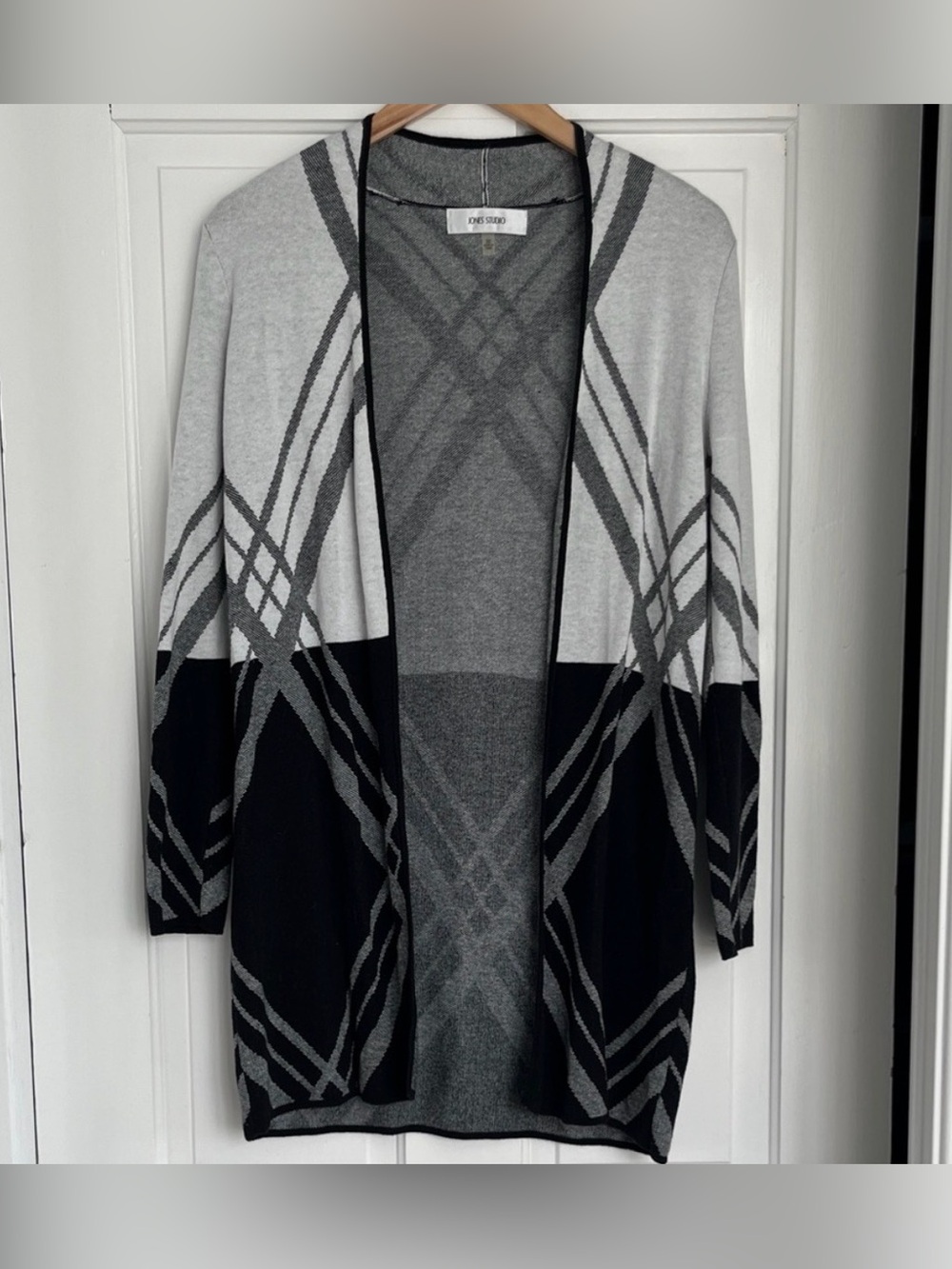 Jones Studio Black and Gray Plaid Cardigan